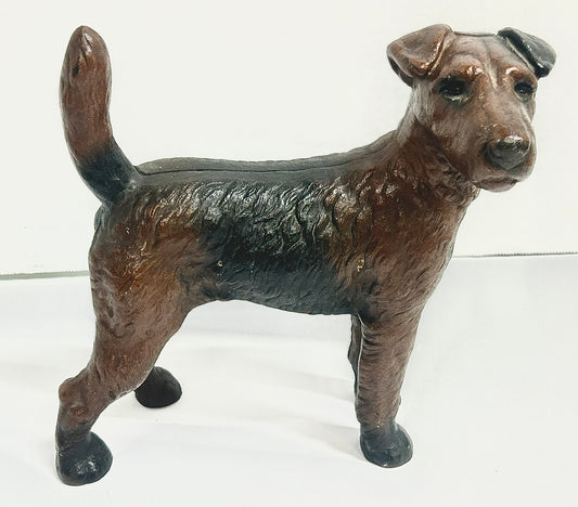 CAST IRON ANTIQUE DOORSTOP OF FOX TERRIER BY HUBLEY