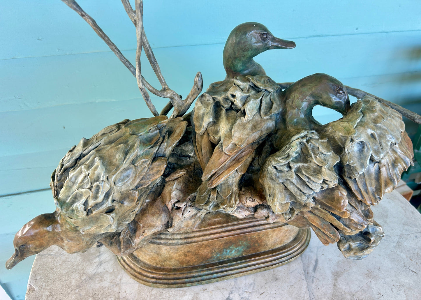 SHERRY SANDER BRONZE SCULPTURE OF THREE DUCKS