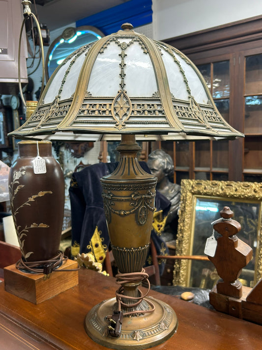 ANTIQUE SLAG SHADE LAMP