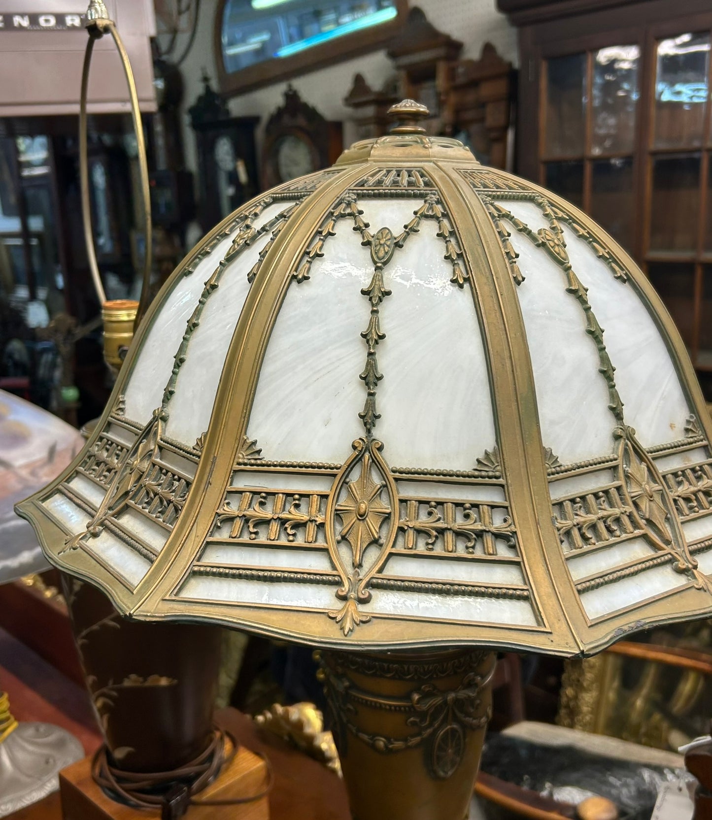 ANTIQUE SLAG SHADE LAMP