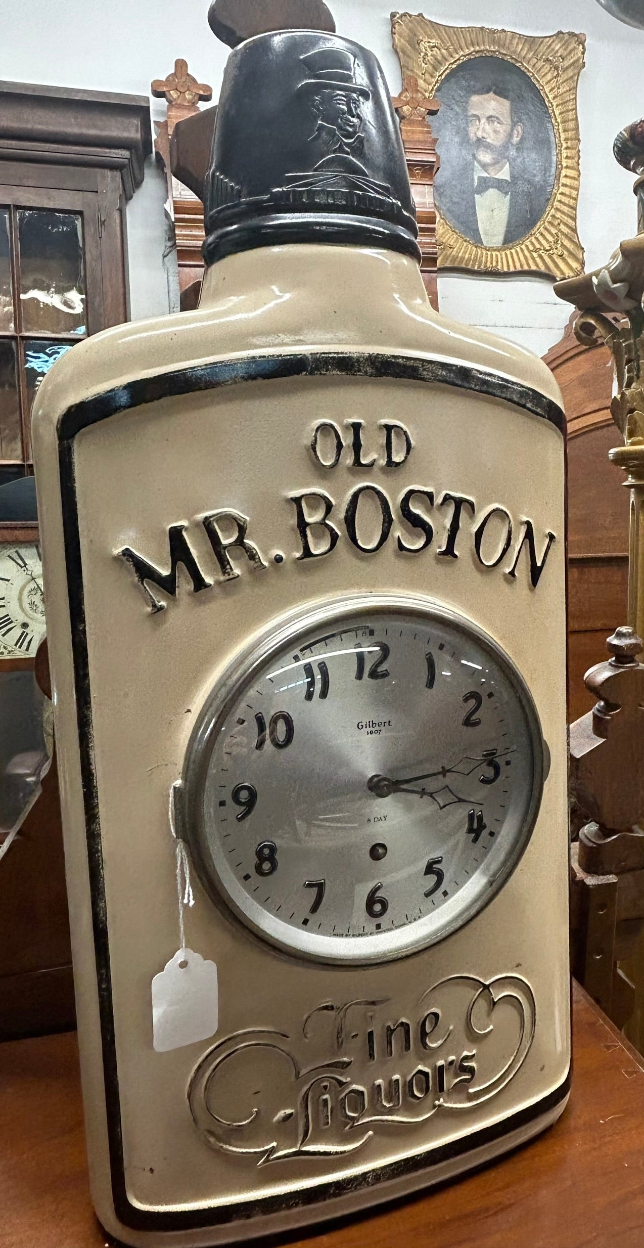 ANTIQUE FIGURAL MR. FIGURAL ADVERTISING CLOCK