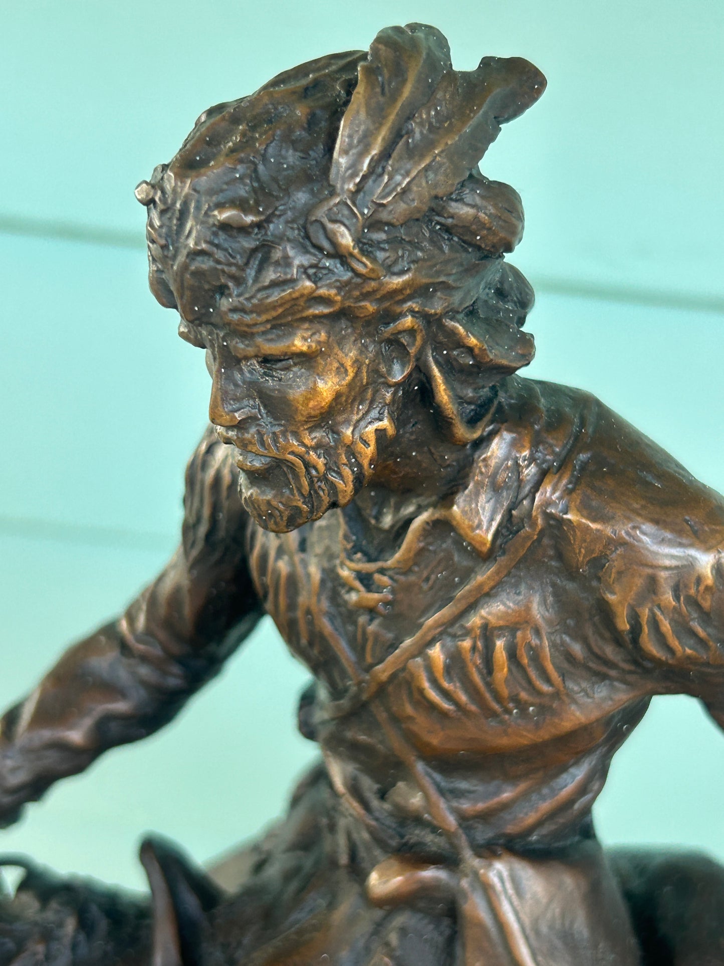 CLOYD BARNES BRONZE SCULPTURE OF FUR TRAPPER