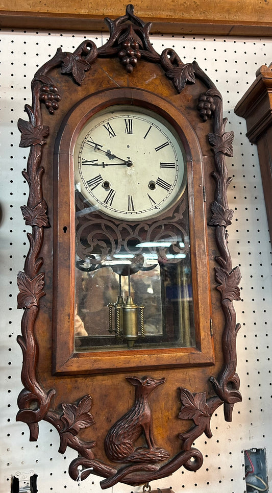 ANTIQUE BLACK FOREST CARVED WALL CLOCK