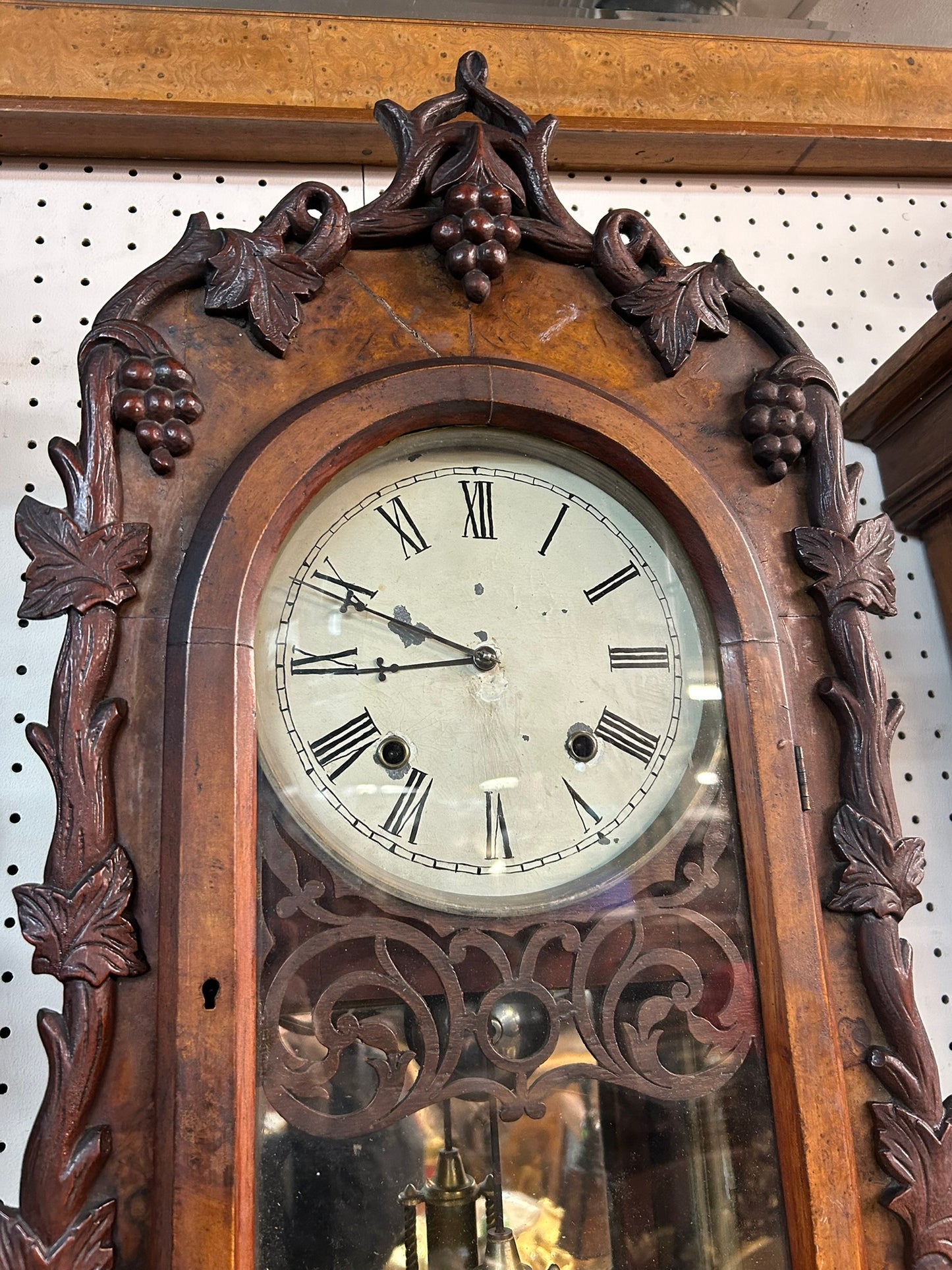 ANTIQUE BLACK FOREST CARVED WALL CLOCK