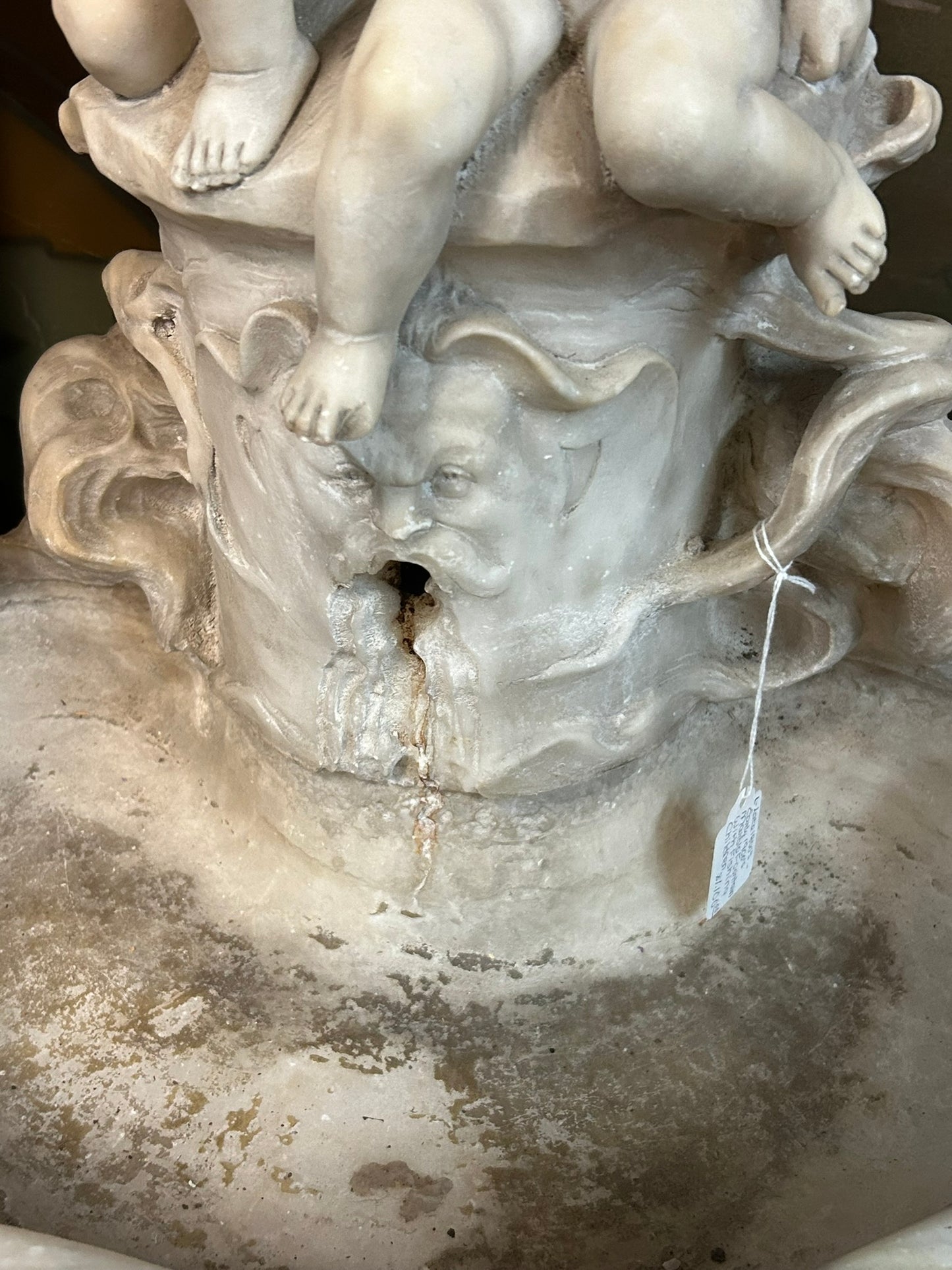 ANTIQUE MARBLE SMALL FOUNTAIN WITH BOY AND GIRL FISHING