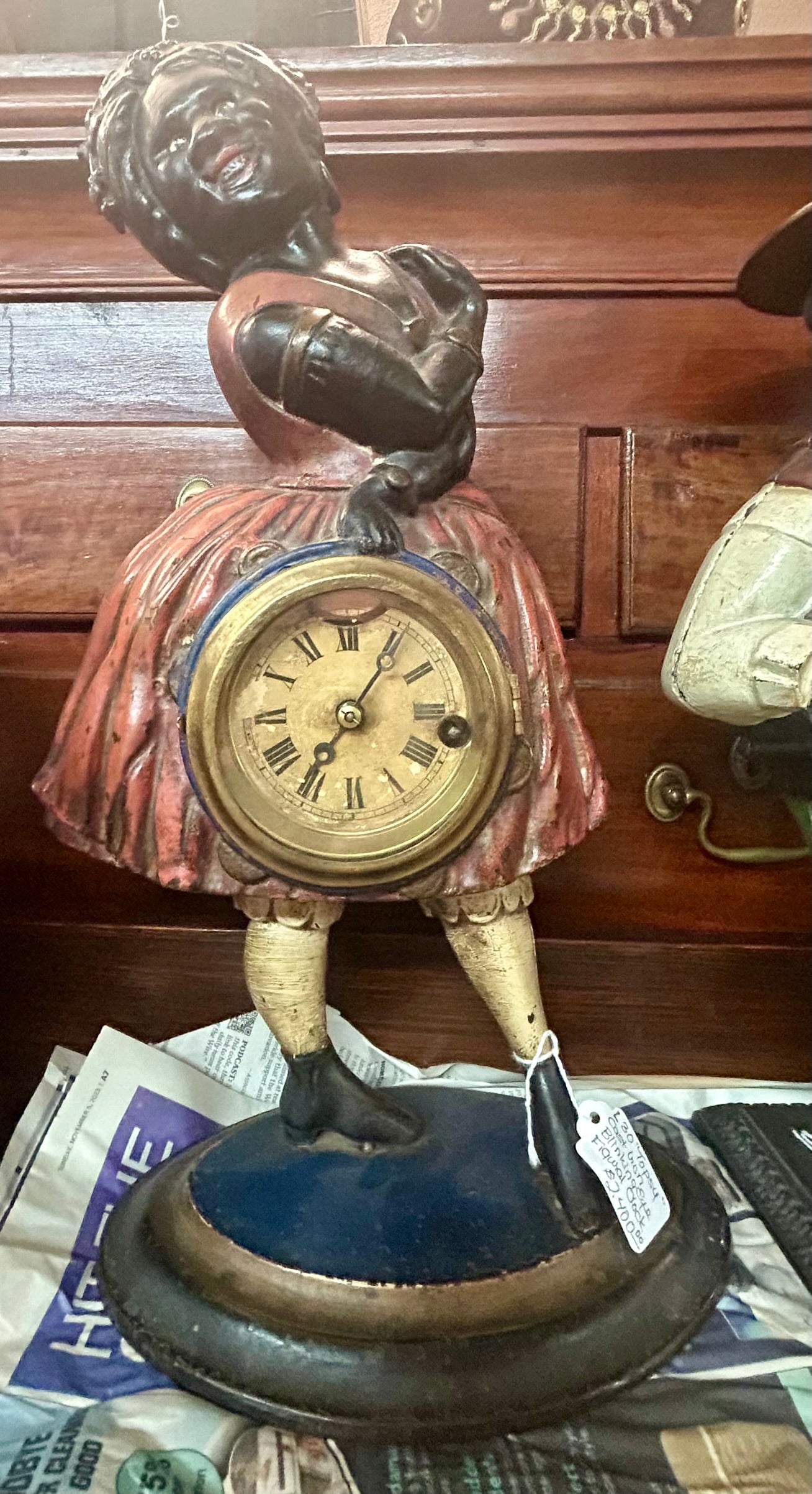 TOPSY BLINKING EYE FIGURAL ANTIQUE CLOCK