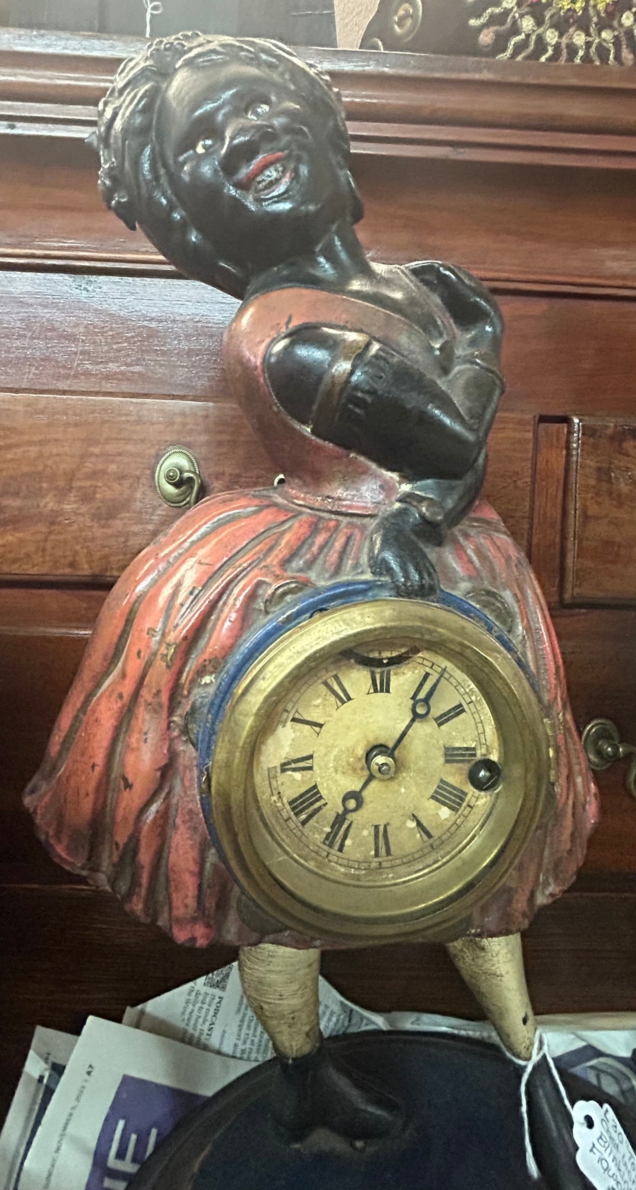 TOPSY BLINKING EYE FIGURAL ANTIQUE CLOCK