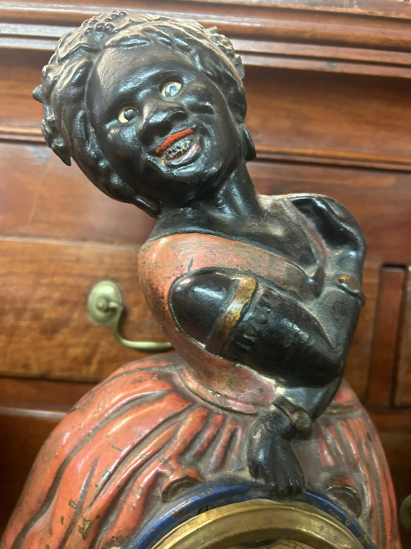 TOPSY BLINKING EYE FIGURAL ANTIQUE CLOCK