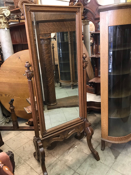 ANTIQUE OAK FLOOR FLOOR DRESSING MIRROR