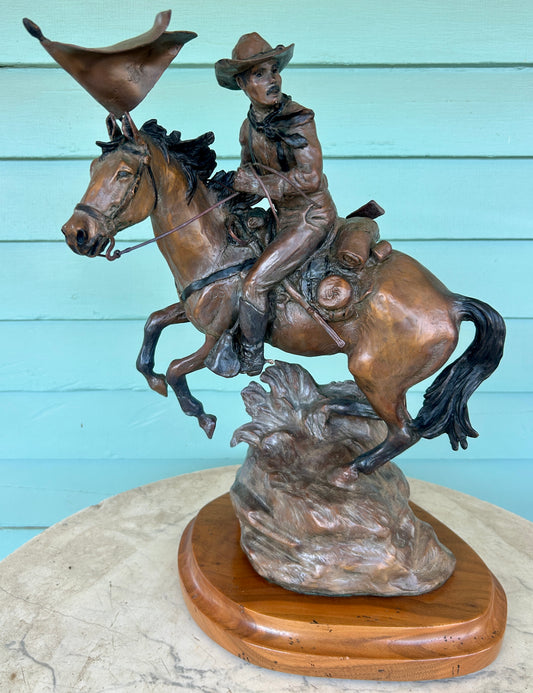 MARIANNE CAROSELLI OF TEXAS BRONZE SCULPTURE SOLDIER ON HORSEBACK