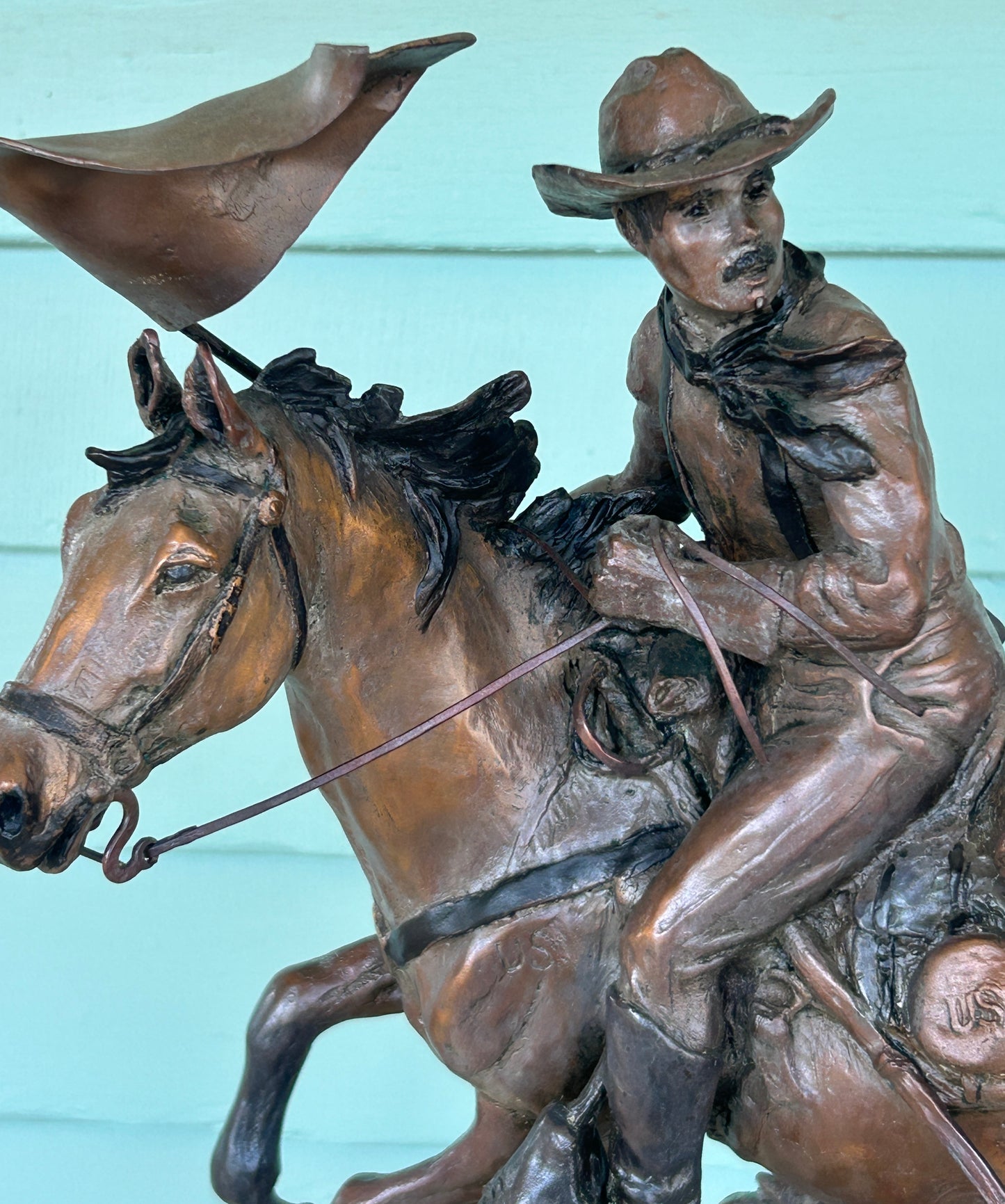 MARIANNE CAROSELLI OF TEXAS BRONZE SCULPTURE SOLDIER ON HORSEBACK
