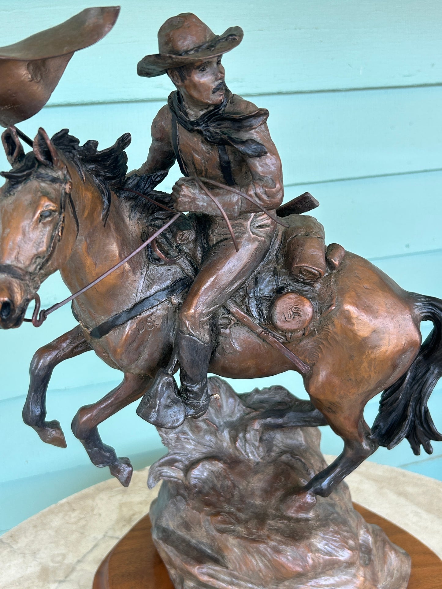 MARIANNE CAROSELLI OF TEXAS BRONZE SCULPTURE SOLDIER ON HORSEBACK