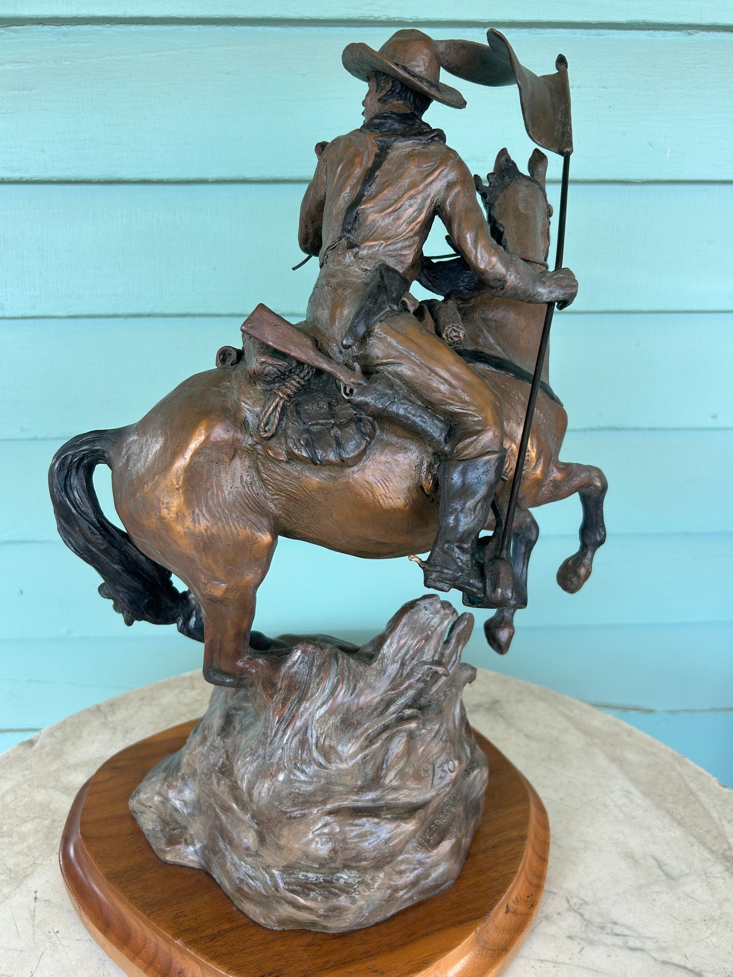 MARIANNE CAROSELLI OF TEXAS BRONZE SCULPTURE SOLDIER ON HORSEBACK
