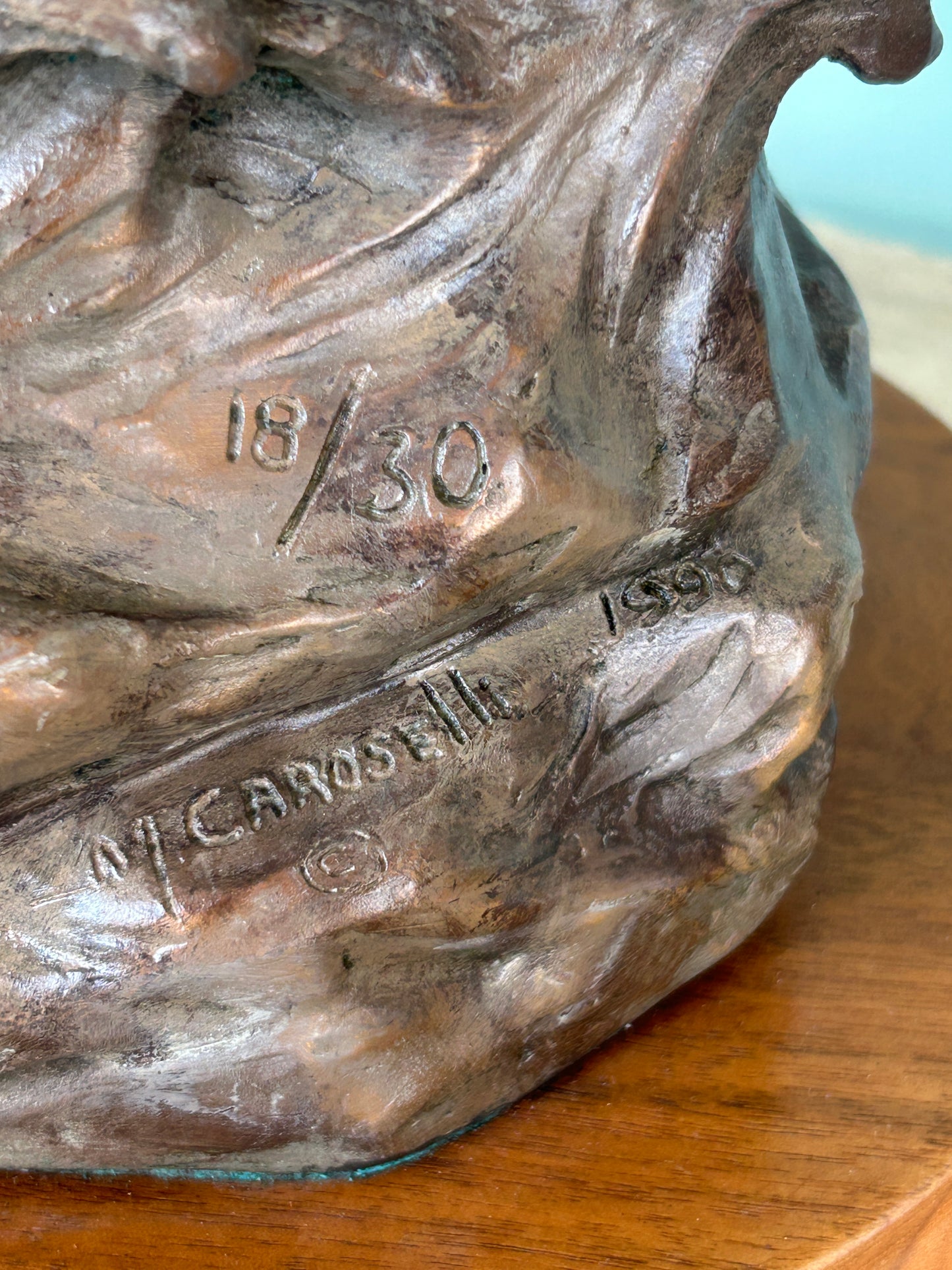 MARIANNE CAROSELLI OF TEXAS BRONZE SCULPTURE SOLDIER ON HORSEBACK