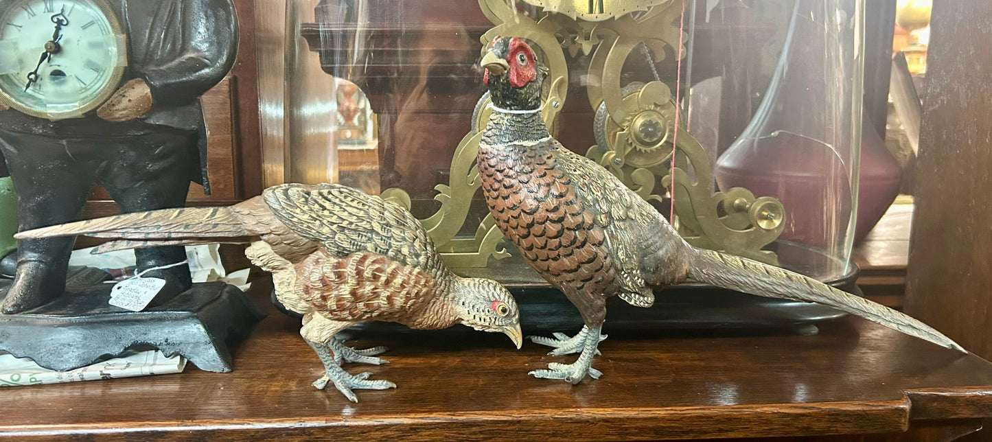 PAIR OF VIENNA BRONZE COLD PAINTED PHEASANTS