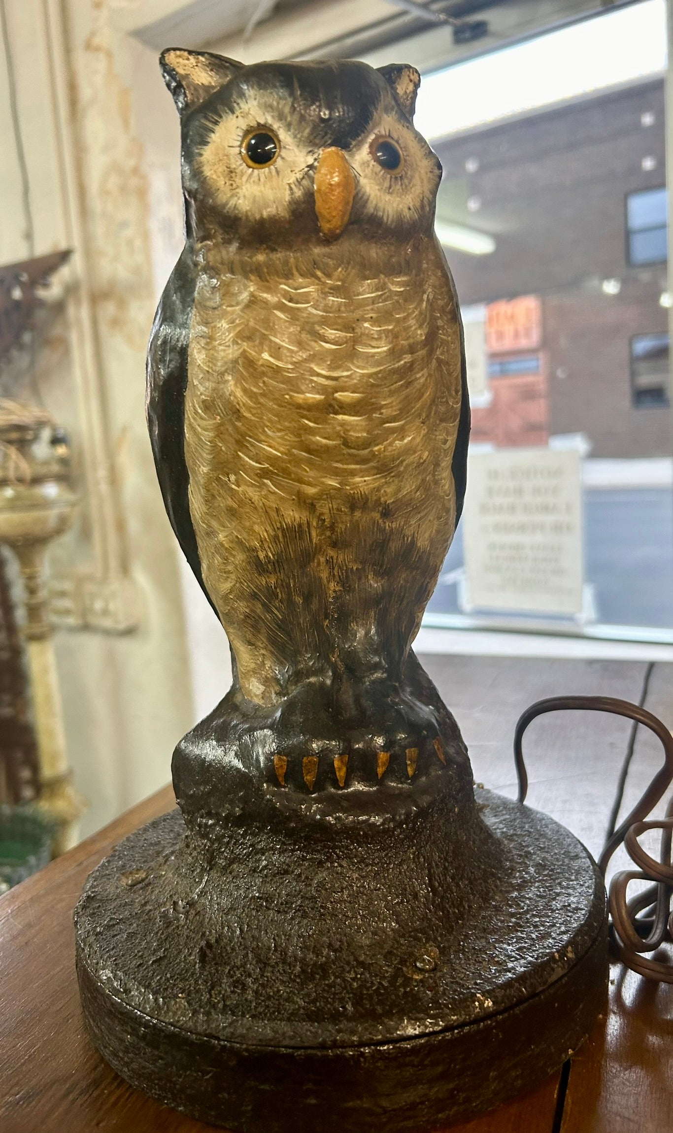 RARE FIGURAL OWL RADIO LAMP AND ANTENNA