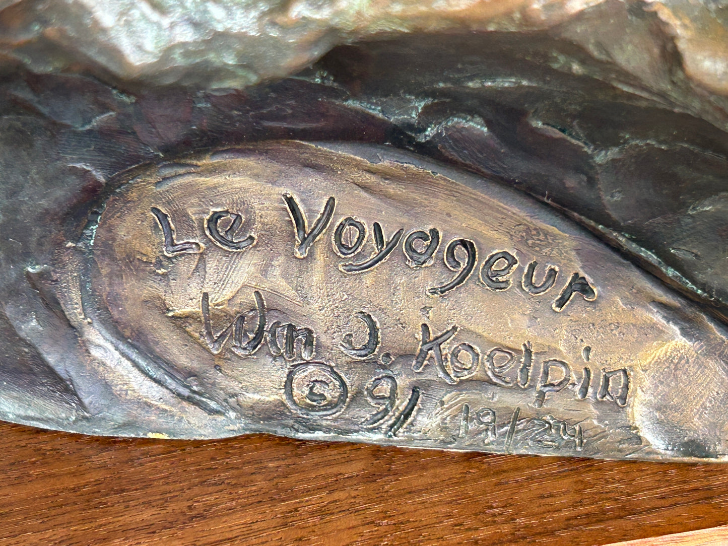WILLIAM J. KOELPIN SR. WISCONSIN BRONZE SCULPTURE OF FUR TRAPPER IN BOAT