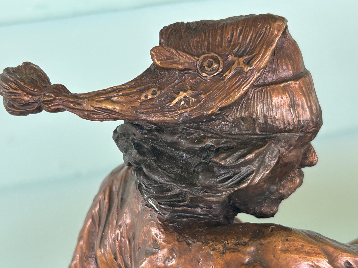 WILLIAM J. KOELPIN SR. WISCONSIN BRONZE SCULPTURE OF FUR TRAPPER IN BOAT