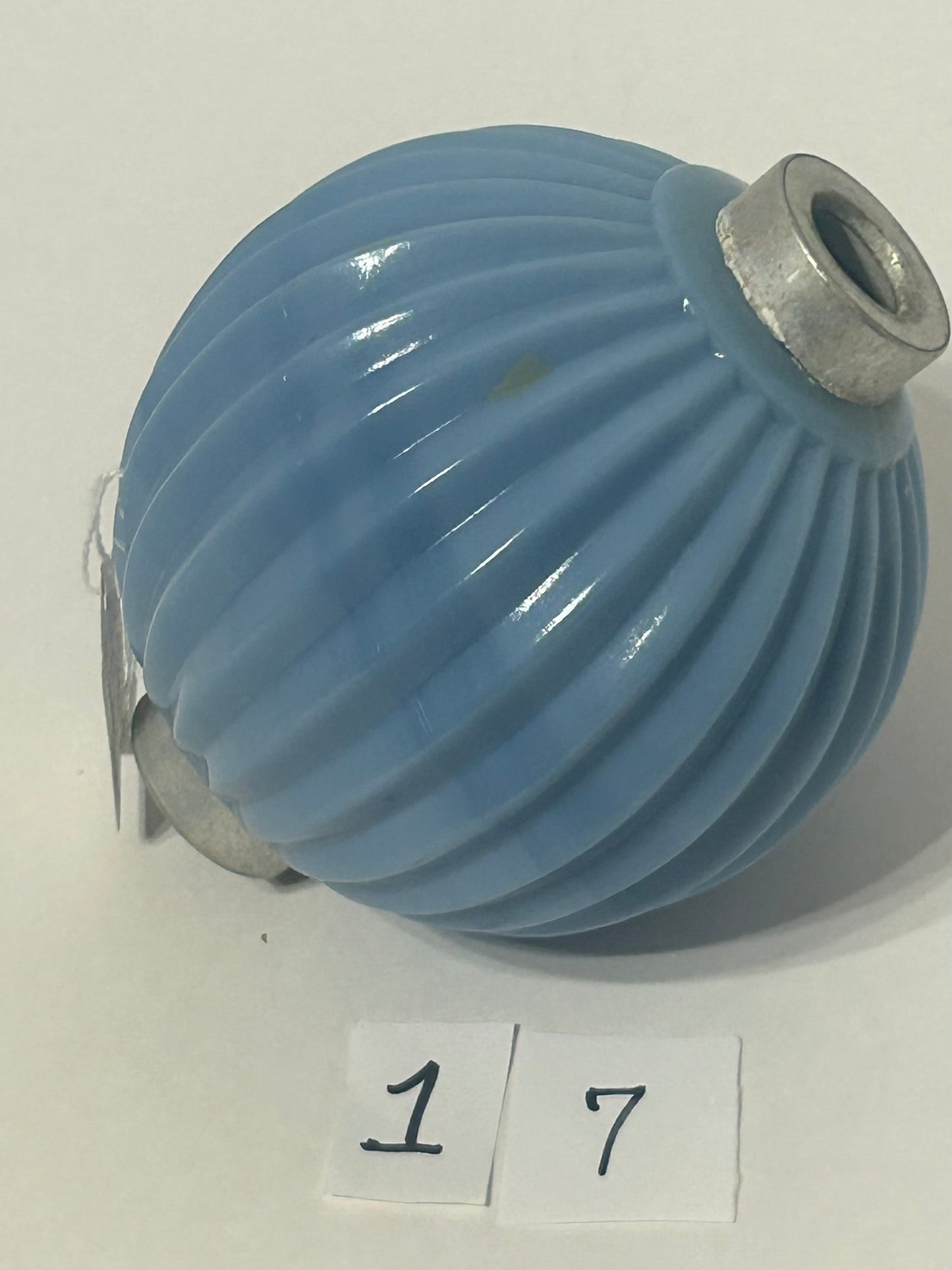 LIGHTNING ROD BALL RIBBED BLUE MILK GLASS