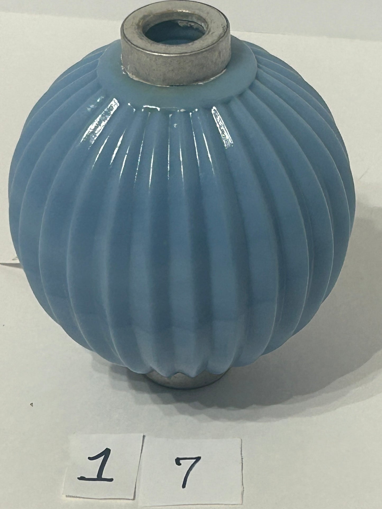 LIGHTNING ROD BALL RIBBED BLUE MILK GLASS