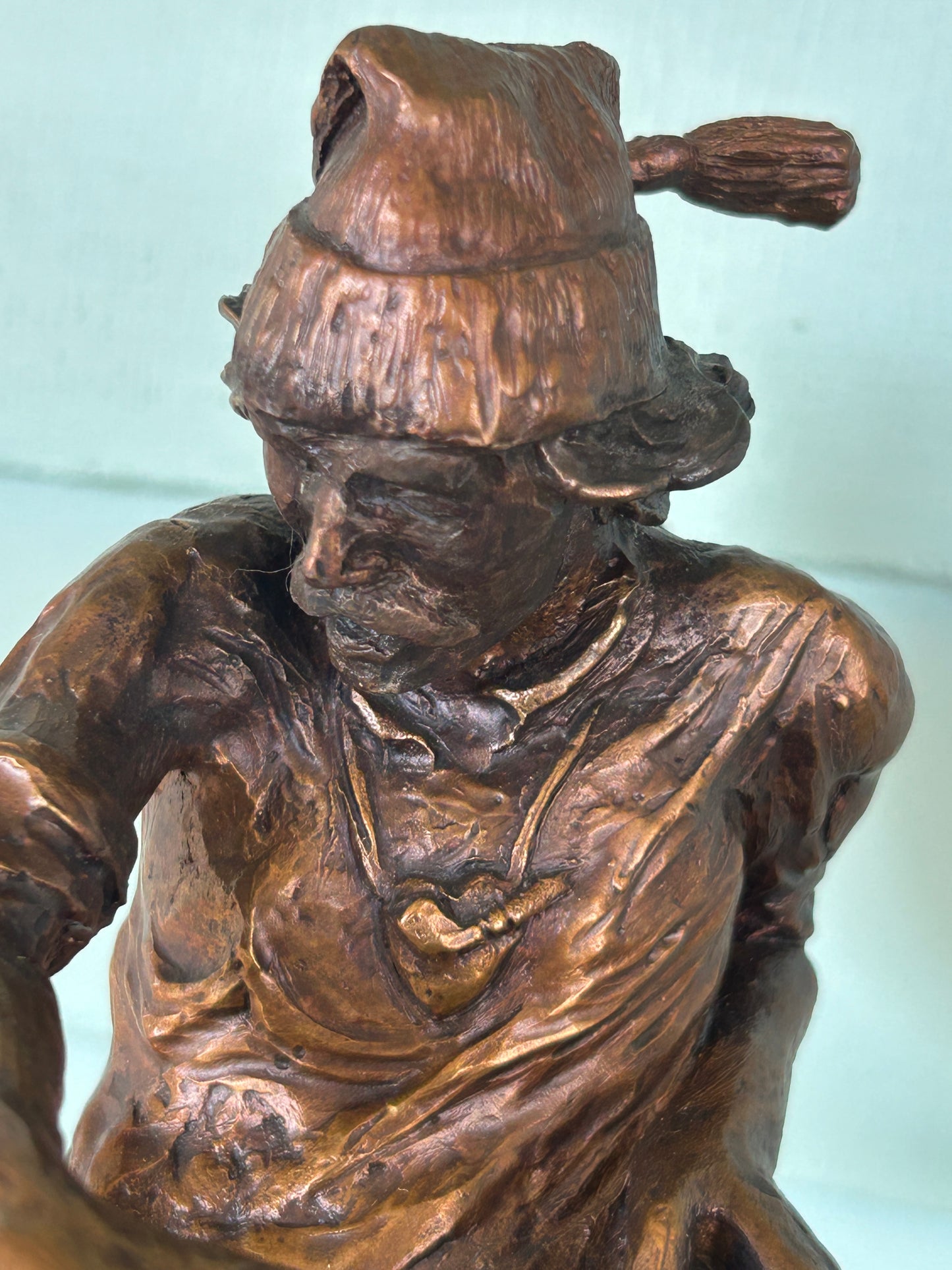 WILLIAM J. KOELPIN SR. WISCONSIN BRONZE SCULPTURE OF FUR TRAPPER IN BOAT