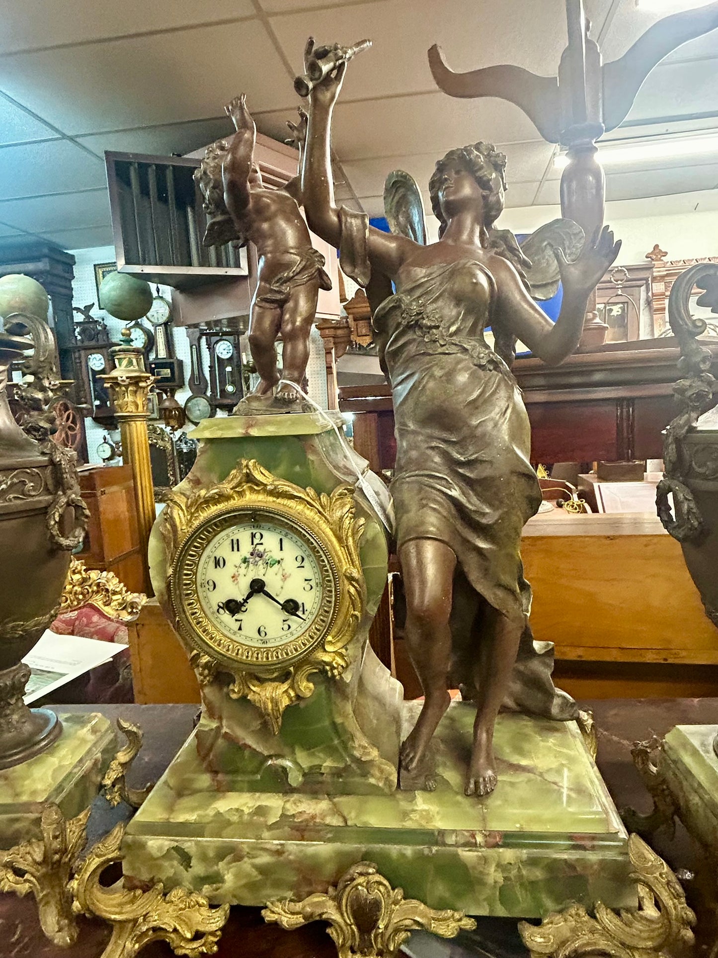 LARGE ANTIQUE FRENCH 3 PIECE STATUE CLOCK SET