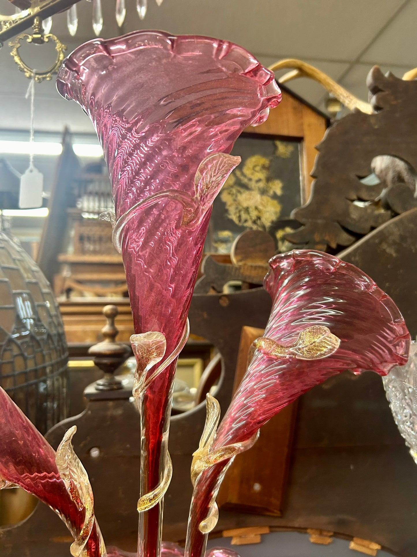 ANTIQUE CRANBERRY COLOR GLASS EPERNE FLOWER HOLDER