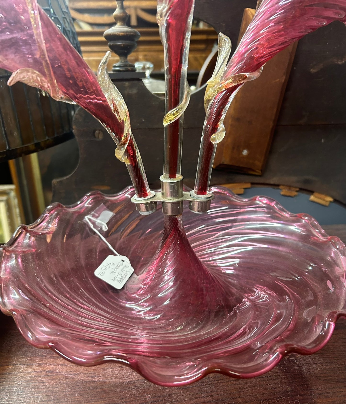 ANTIQUE CRANBERRY COLOR GLASS EPERNE FLOWER HOLDER