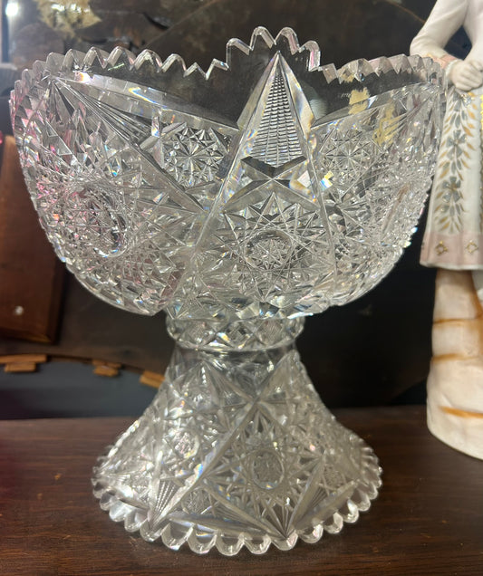 ANTIQUE CUT GLASS PUNCH BOWL