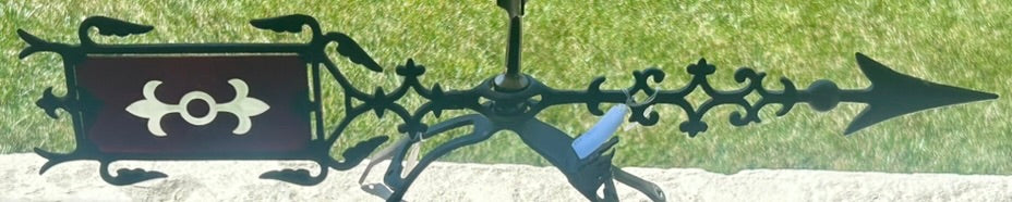 ANTIQUE WEATHER VANE ARROW WITH RUBY GLASS FLEUR DE LIS DESIGN