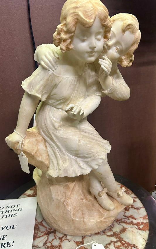 MARBLE ANTIQUE BOY AND GIRL SCULPTURE