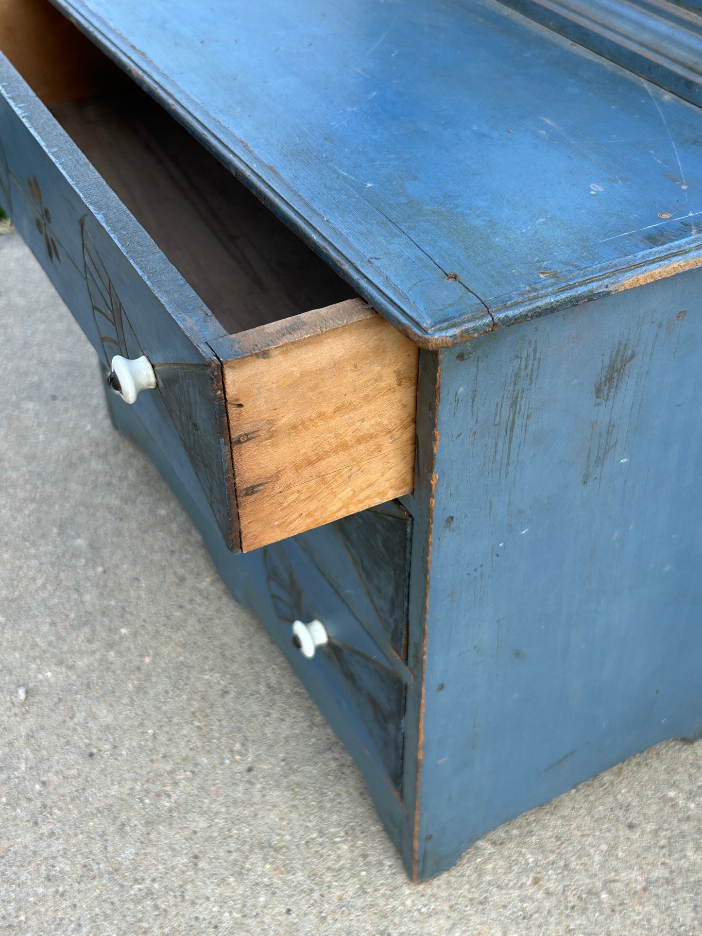 EARLY BLUE PAINTED ANTIQUE DOLL DRESSER