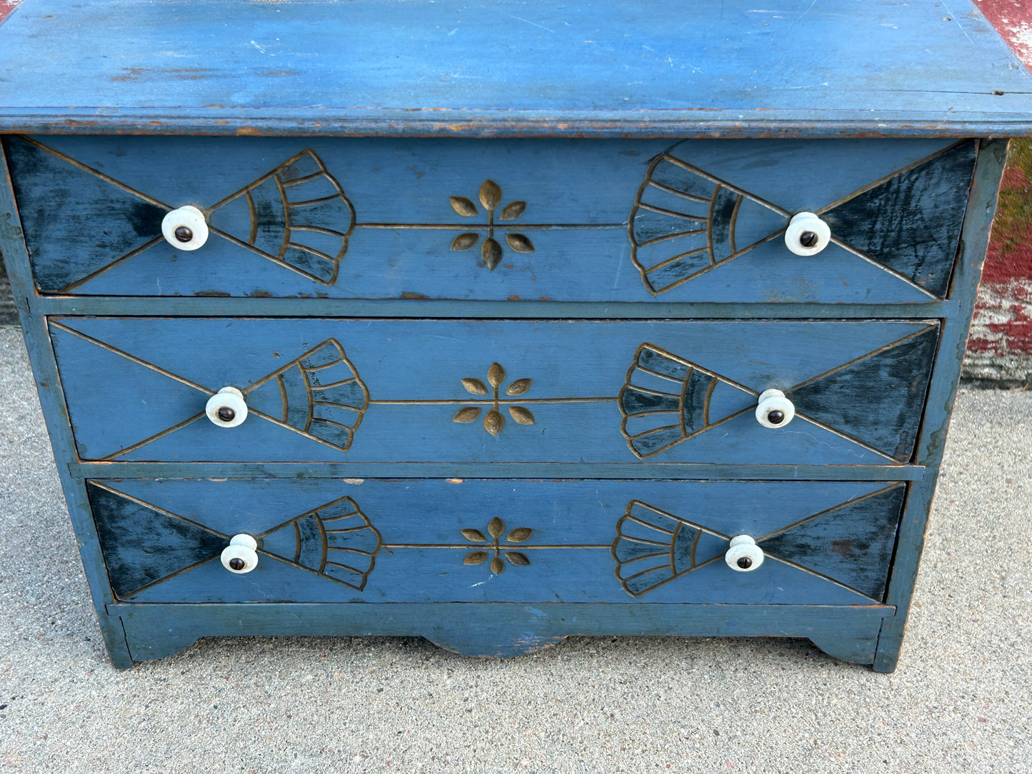 EARLY BLUE PAINTED ANTIQUE DOLL DRESSER