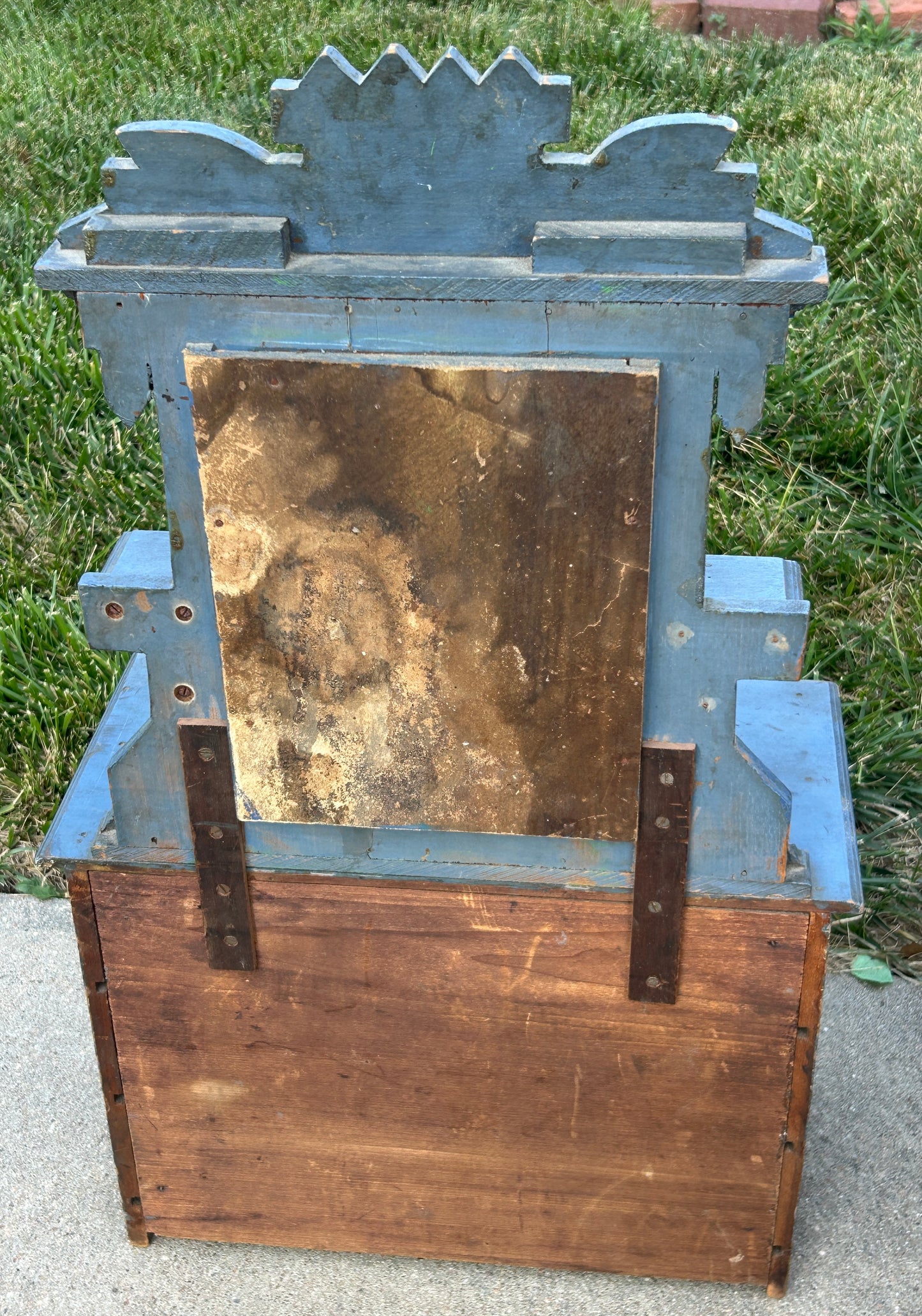 EARLY BLUE PAINTED ANTIQUE DOLL DRESSER