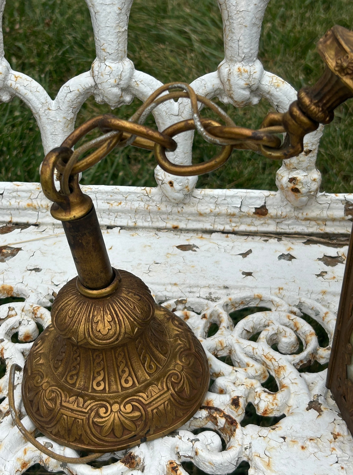 ANTIQUE HANGING SLAG GLASS HALL LAMP