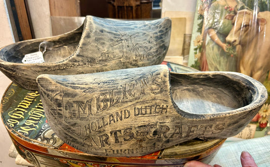 RARE PAIR OF LIMBERT ARTS AND CRAFTS FURNITURE ADVERTISING WOODEN SHOES