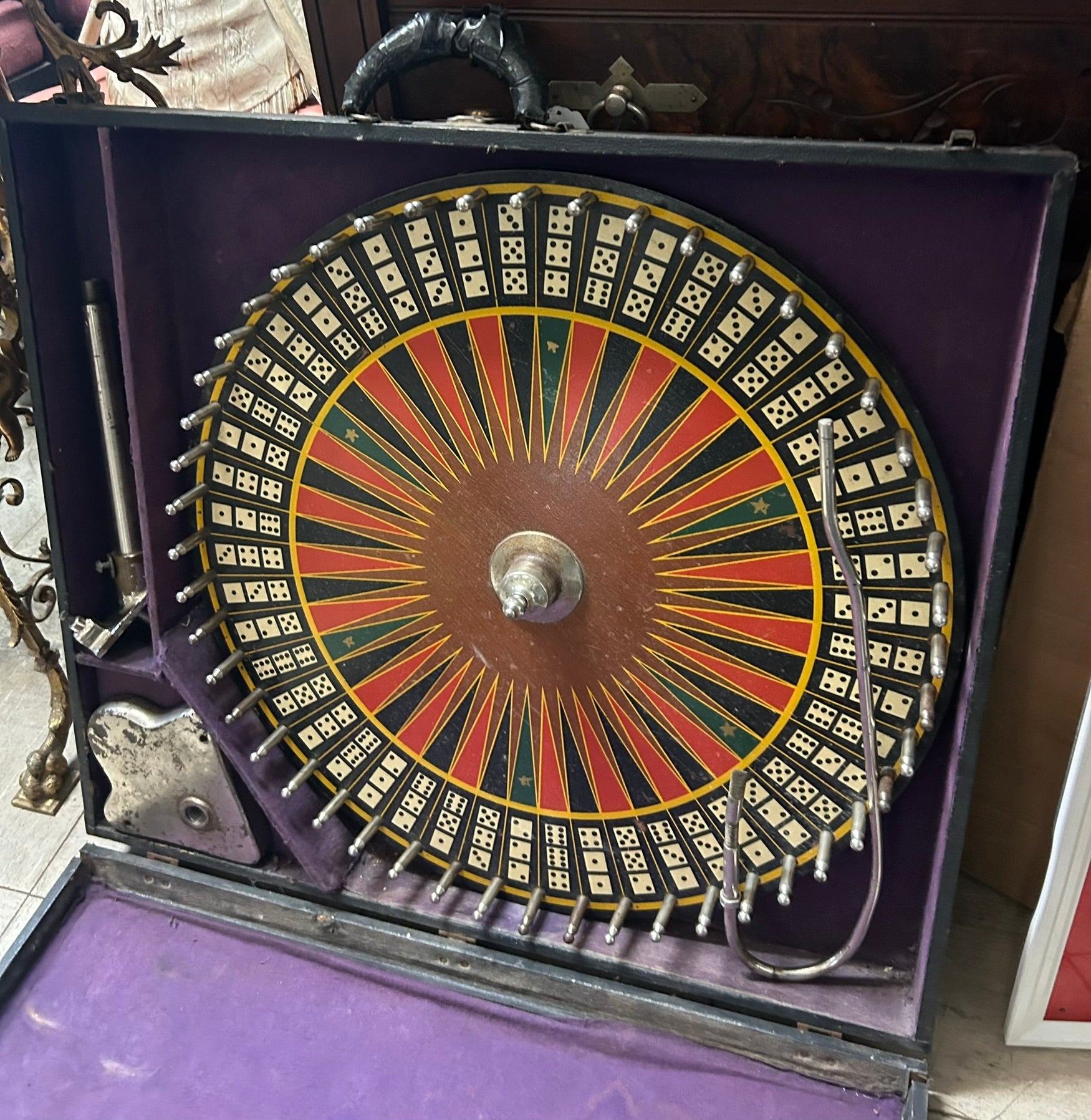 1655 Roulette Wheel ANTIQUE TRAVELING ROULETTE WHEEL IN CASE – Triple A Antiques