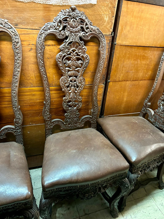 SET OF FOUR FANCY CARVED HIGH BACK LATE 1800's CHAIRS