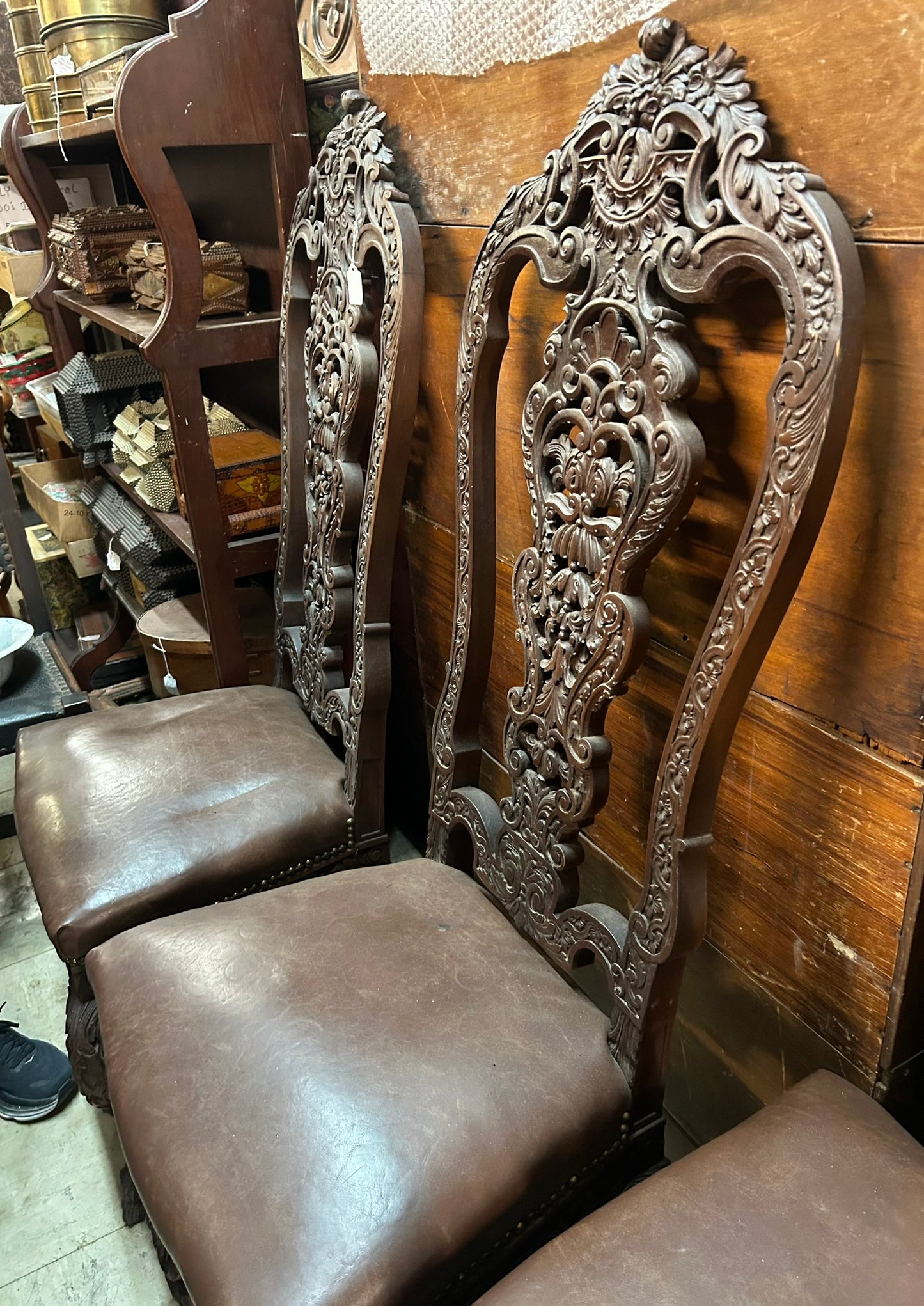 SET OF FOUR FANCY CARVED HIGH BACK LATE 1800's CHAIRS