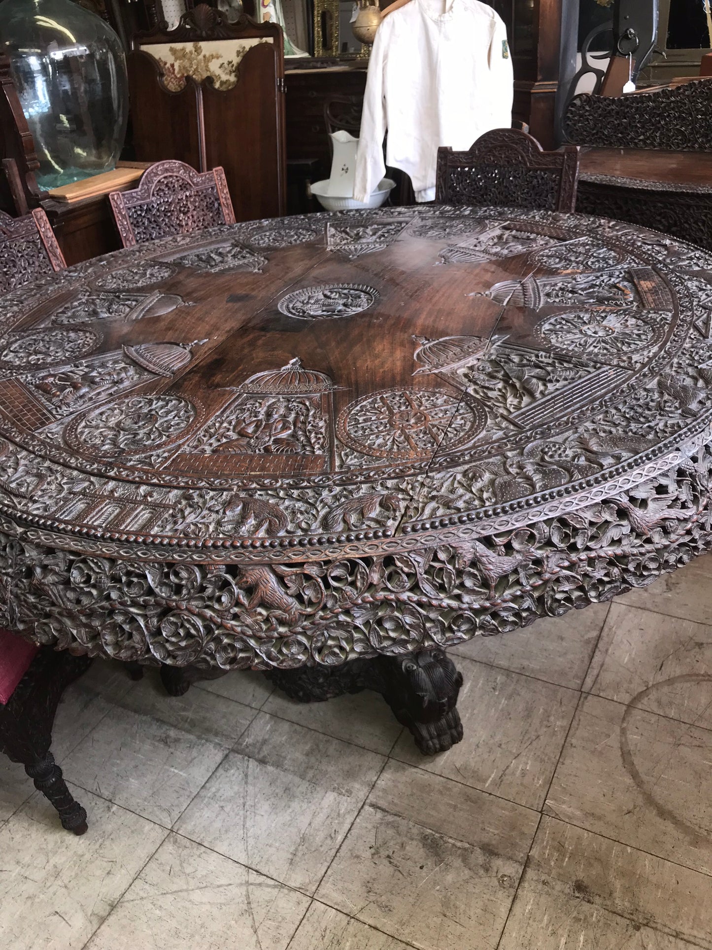 ASIAN CARVED TABLE, SIX CHAIRS. AND SERVER DISPLAYED AT COLUMBIAN WORLDS FAIR