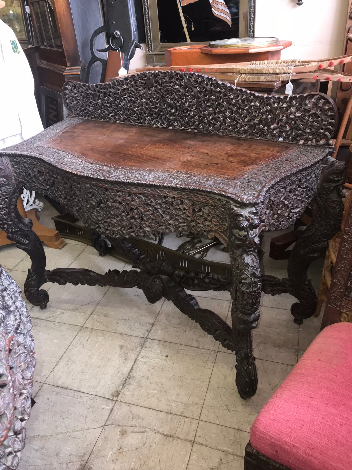 ASIAN CARVED TABLE, SIX CHAIRS. AND SERVER DISPLAYED AT COLUMBIAN WORLDS FAIR
