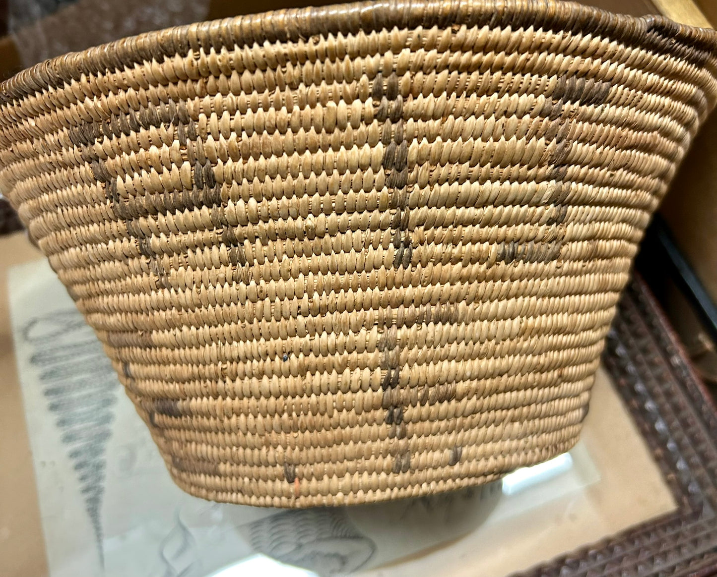 EARLY 1900'S NATIVE AMERICAN PIMA BASKET WITH WORDING DESIGN