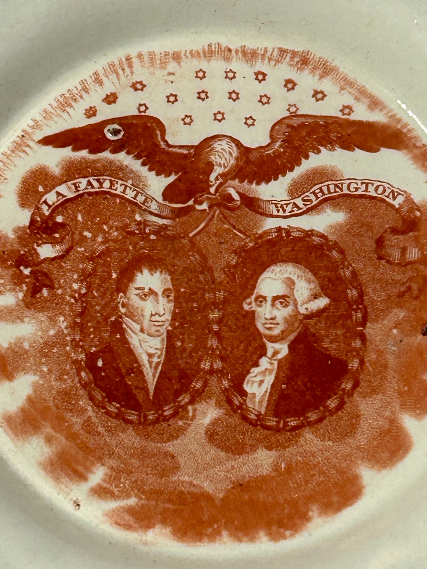 LAFAYETTE & GEORGE WASHINGTON TRANSFER PORTRAITS ON EARLY CUP PLATE