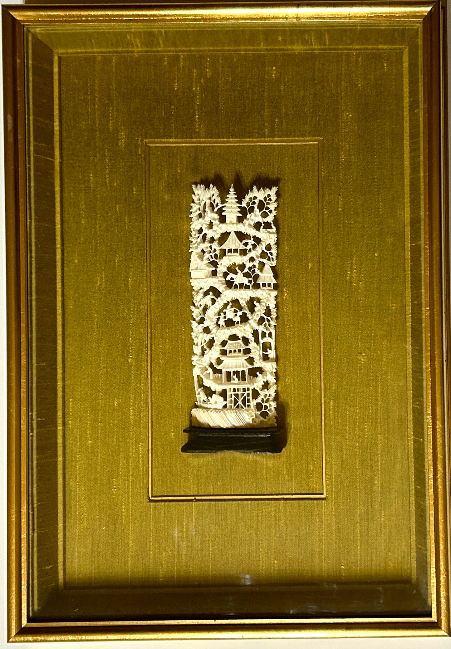 CHINESE FAUX IVORY CARVING OF "MOUNTAIN VILLAGE" 1960'S