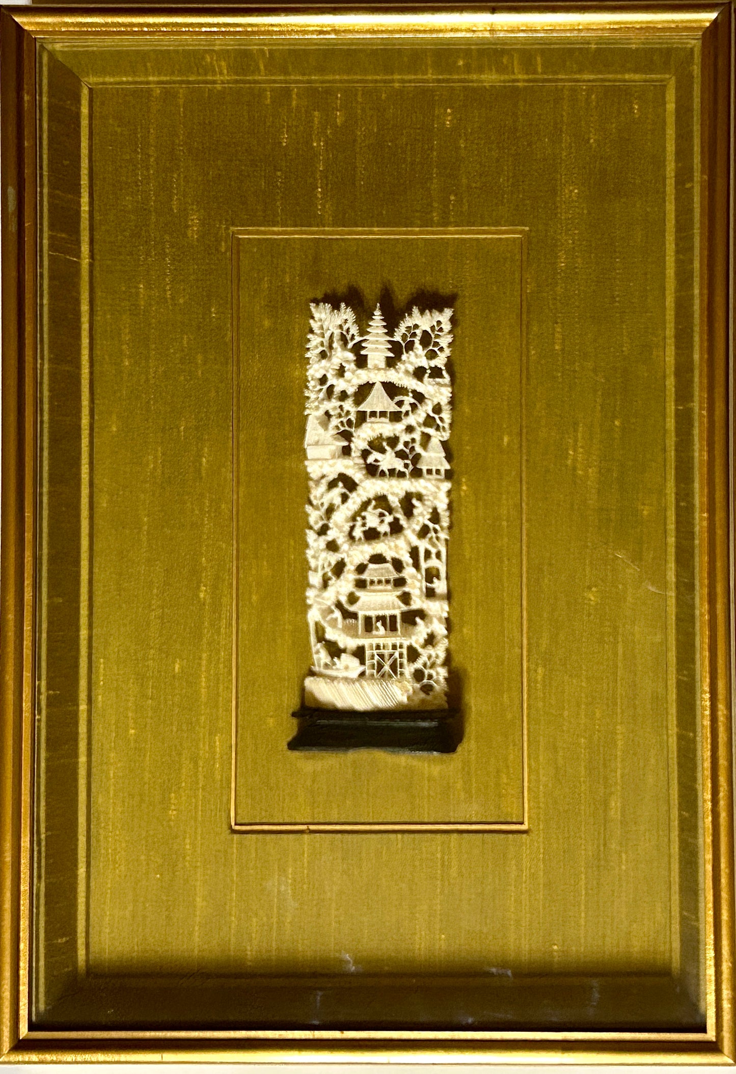 CHINESE FAUX IVORY CARVING OF "MOUNTAIN VILLAGE" 1960'S