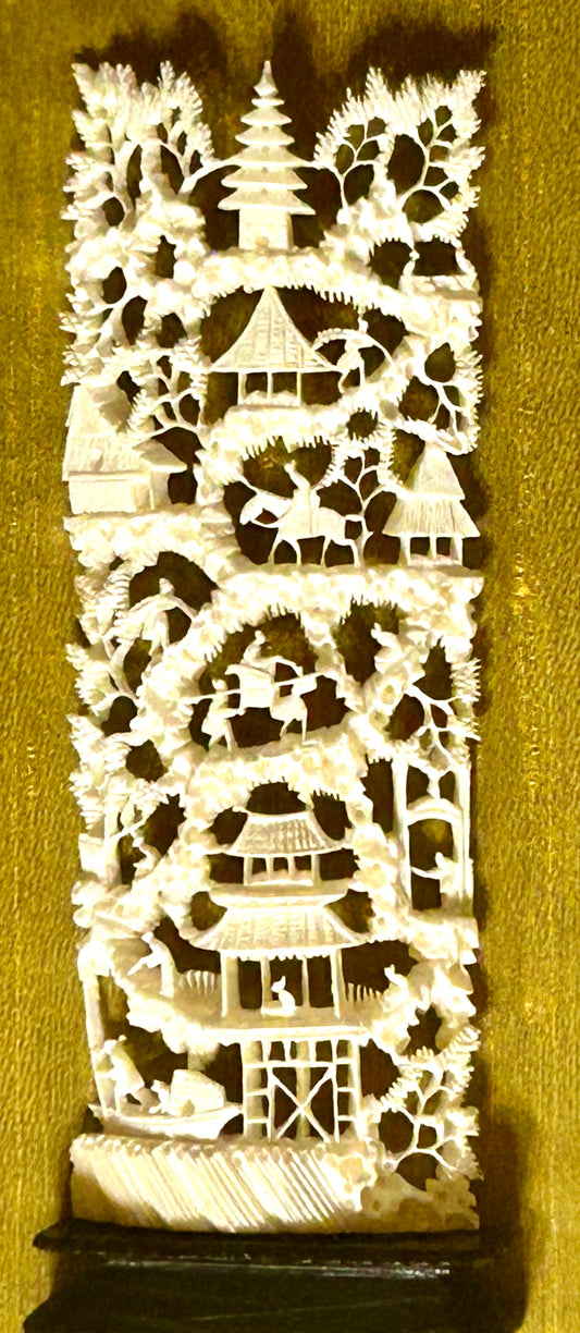 CHINESE FAUX IVORY CARVING OF "MOUNTAIN VILLAGE" 1960'S