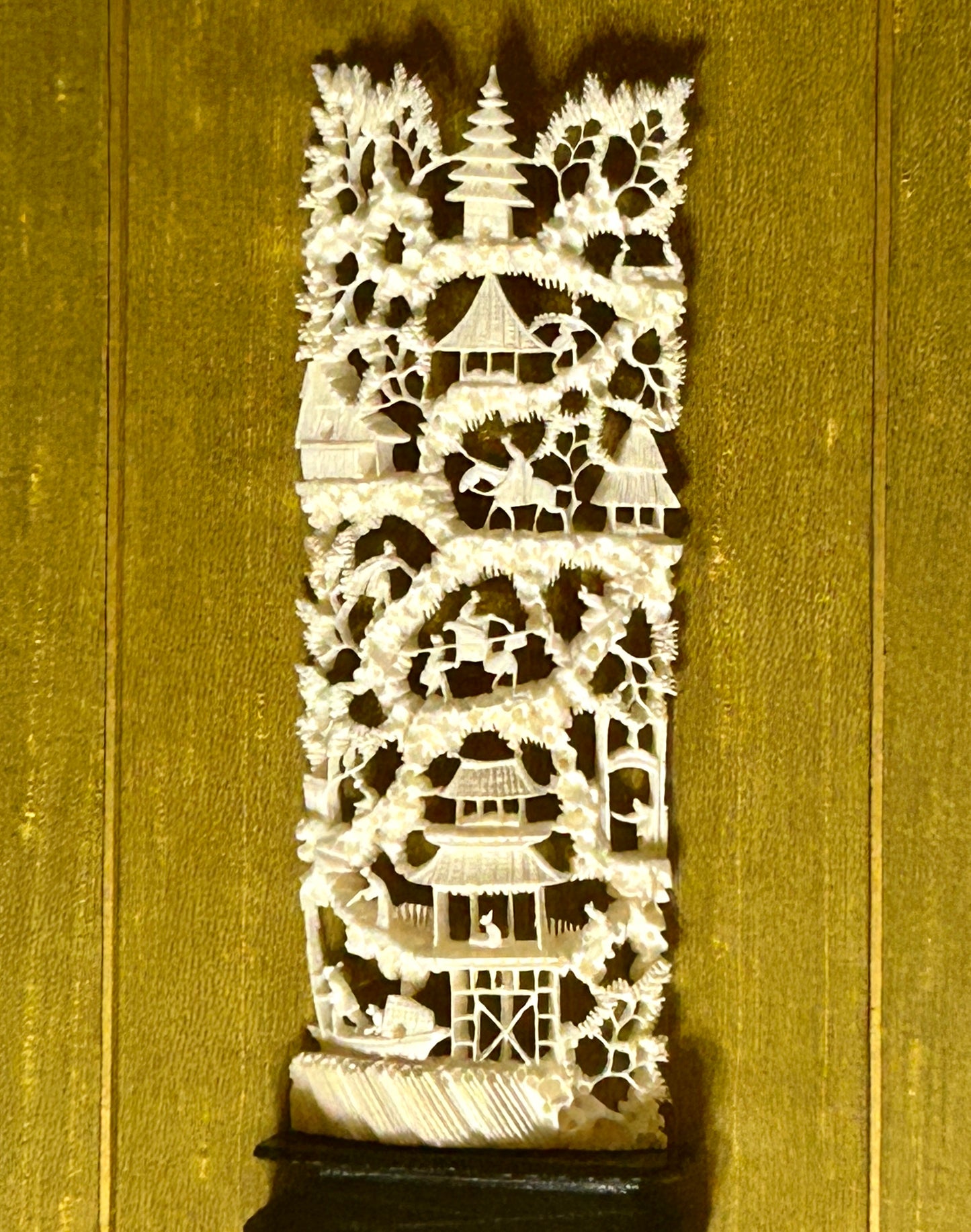 CHINESE FAUX IVORY CARVING OF "MOUNTAIN VILLAGE" 1960'S