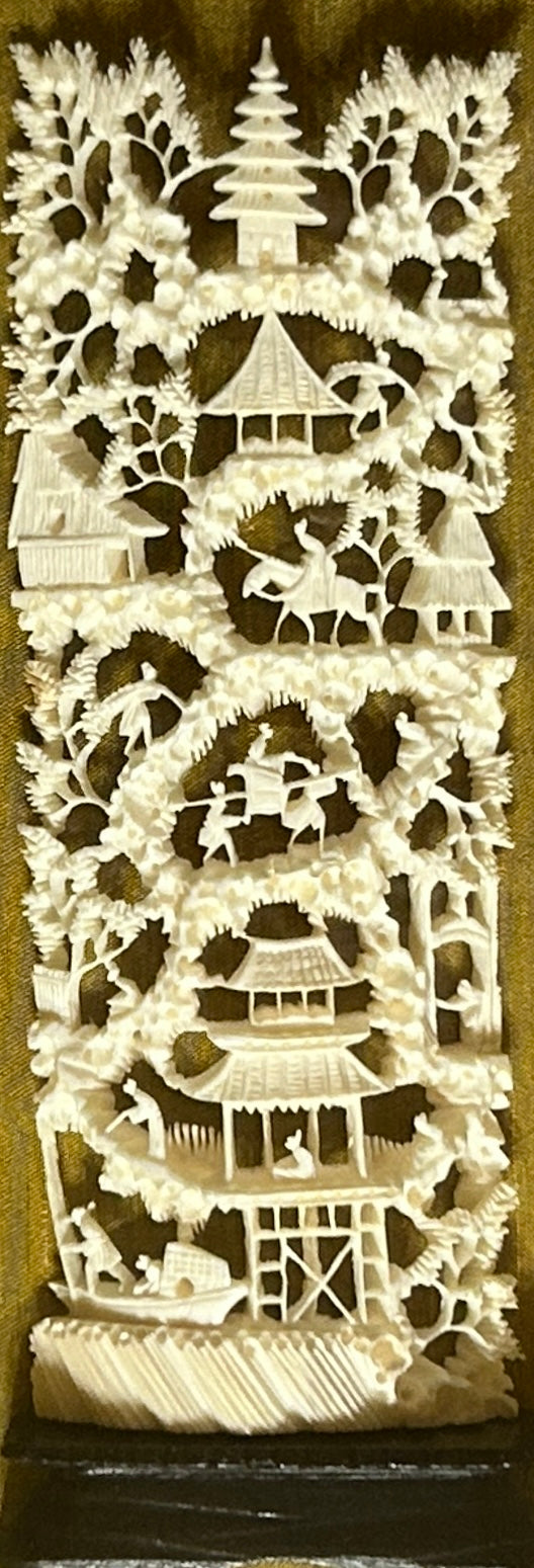 CHINESE FAUX IVORY CARVING OF "MOUNTAIN VILLAGE" 1960'S