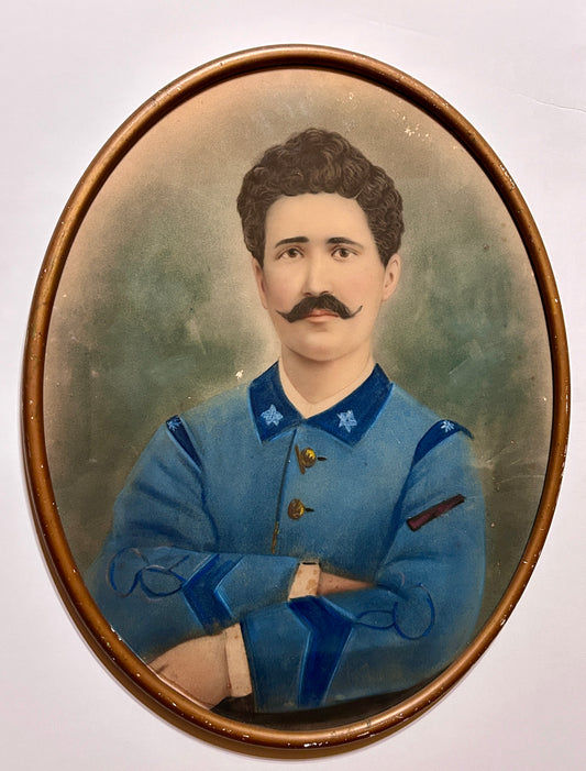 ANTIQUE MILITARY SOLDIER LARGE TINTED OVAL PHOTOGRAPH