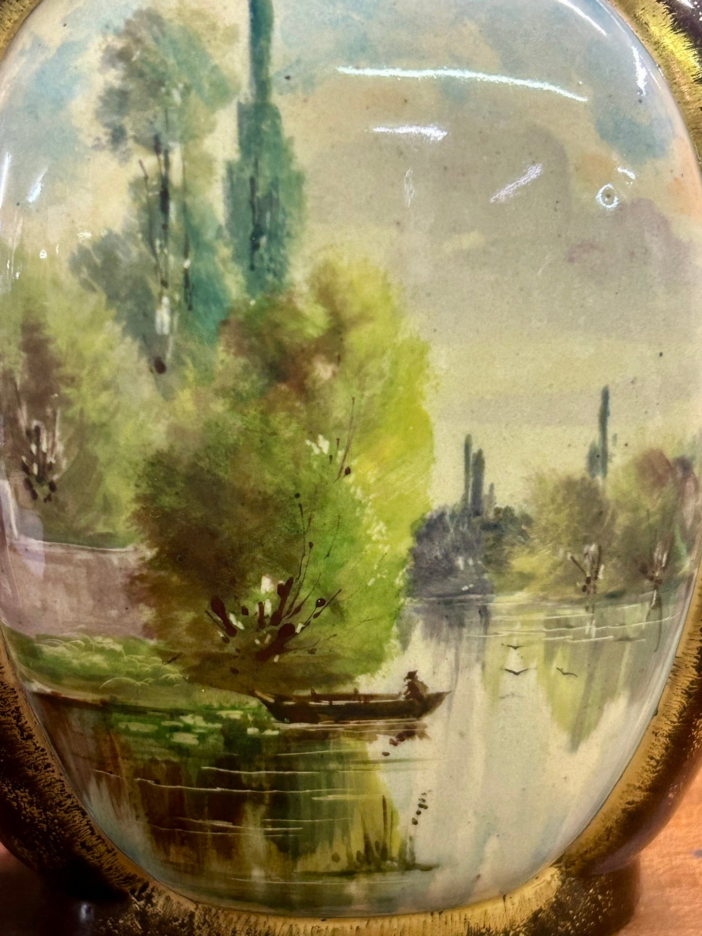 EMILLE GALLE FRENCH FAIENCE POTTERY BOAT SCENE VASE